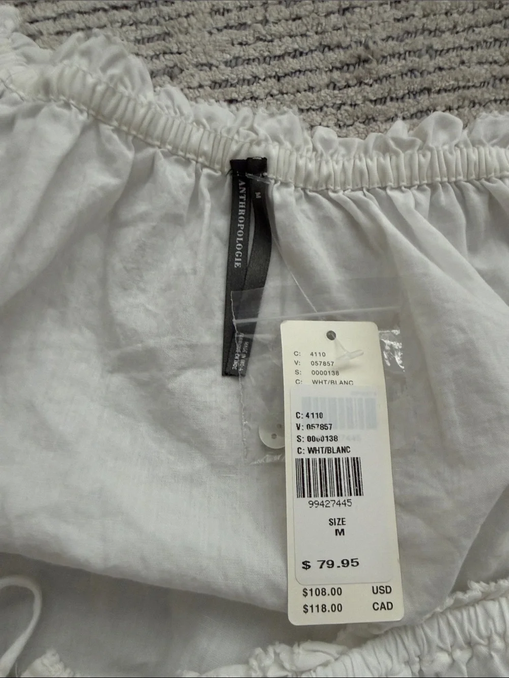 NWT Anthropologie White Peasant Peplum Top with Blue Embroidery size medium